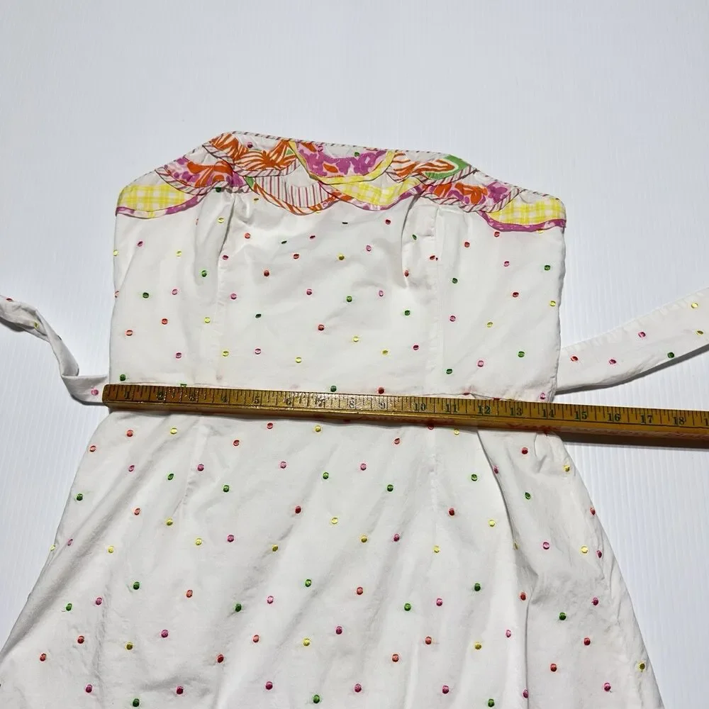 Lily Pulitzer Strapless Sienna Dress White Embroidered Colorful Polka Dot Size 8 - Picture 9 of 11